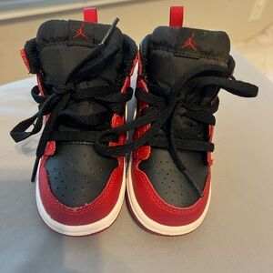 Jordan 1s size 7C Kids Black and Red Sneakers